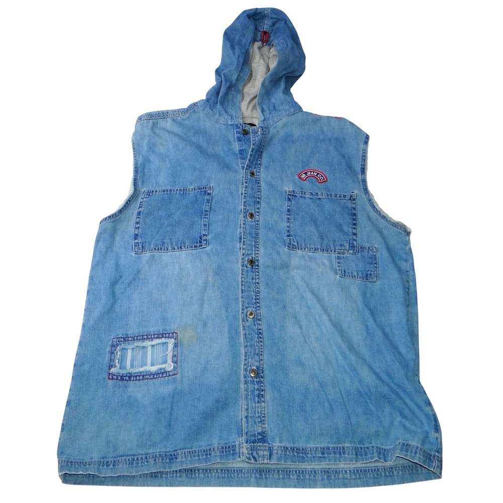 Vintage Bugle Boy Jean Company Womens‎ Denim Hooded Vest Blue Size L